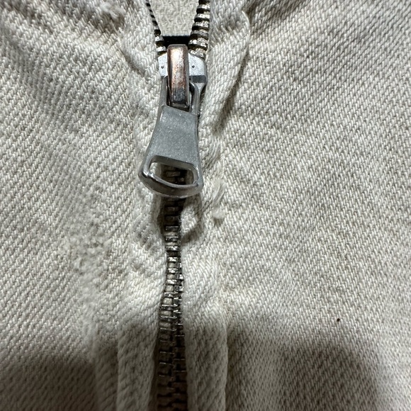 Zara Oatmeal Cropped Distressed Bomber Jacket Size Small EUC - Picture 4 of 5